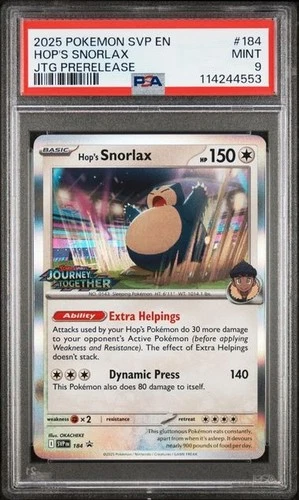 2025 POKEMON SVP PROMO JOURNEY TOGETHER PRERELEASE STAFF HOP'S SNORLAX PSA 9