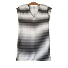J.Crew Womens Navy White Striped Sleeveless V-Neck Pique Shift Dress G6455 S
