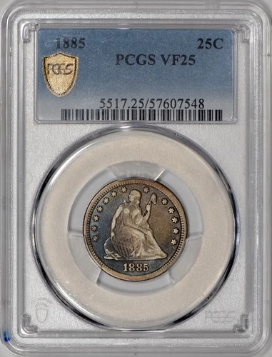 1885 Seated Liberty Quarter 25c PCGS VF25 - Nice Color - Tough Date!