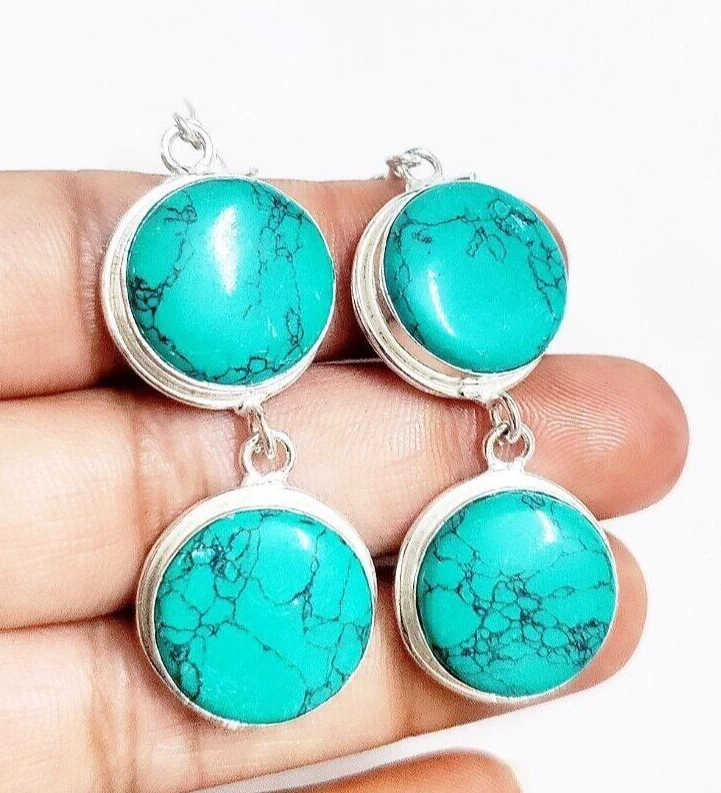 Santa Rosa Türkis Edelstein 925 Sterling Silber Handarbeit Schmuck Ohrringe - Bild 2 von 4