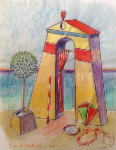Dimitris C. Milionis ""ÄGÄISCHER TEMPEL DER LIEBE"" farbiges Zeichnungspapier griechisch 2002 - Bild 1 von 1