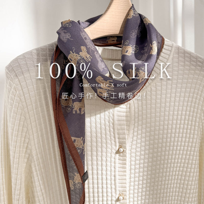 Elegant 100% Mulberry Silk Rhombus Print Neck Scarf 126x36cm