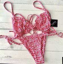 Zaful Pink White Flower Bikini L Triangle Ties Hip Ties Super Cute For Summer