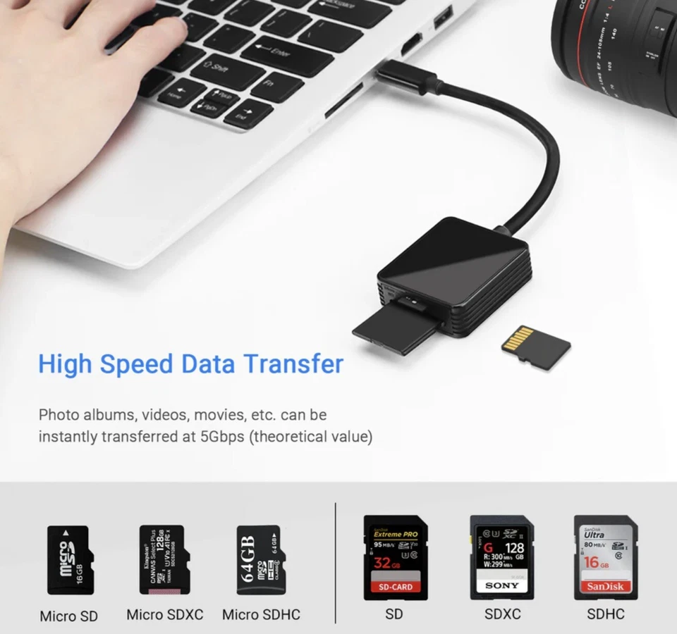 USB Type C to Card Reader Adapter SD Card Reader For MacBook Pro Laptop - Image 2 of 4