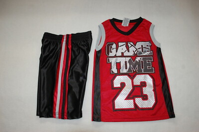 Boys MUSCLE T-SHIRT & SHORTS Sleevlss V-Neck GAME TIME Red Black Gray SIZE 7