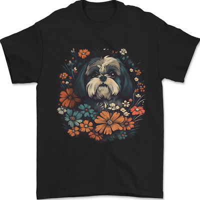 Ein Shih Tzu Hund Mit Blumen Herren T-Shirt 100% Baumwolle