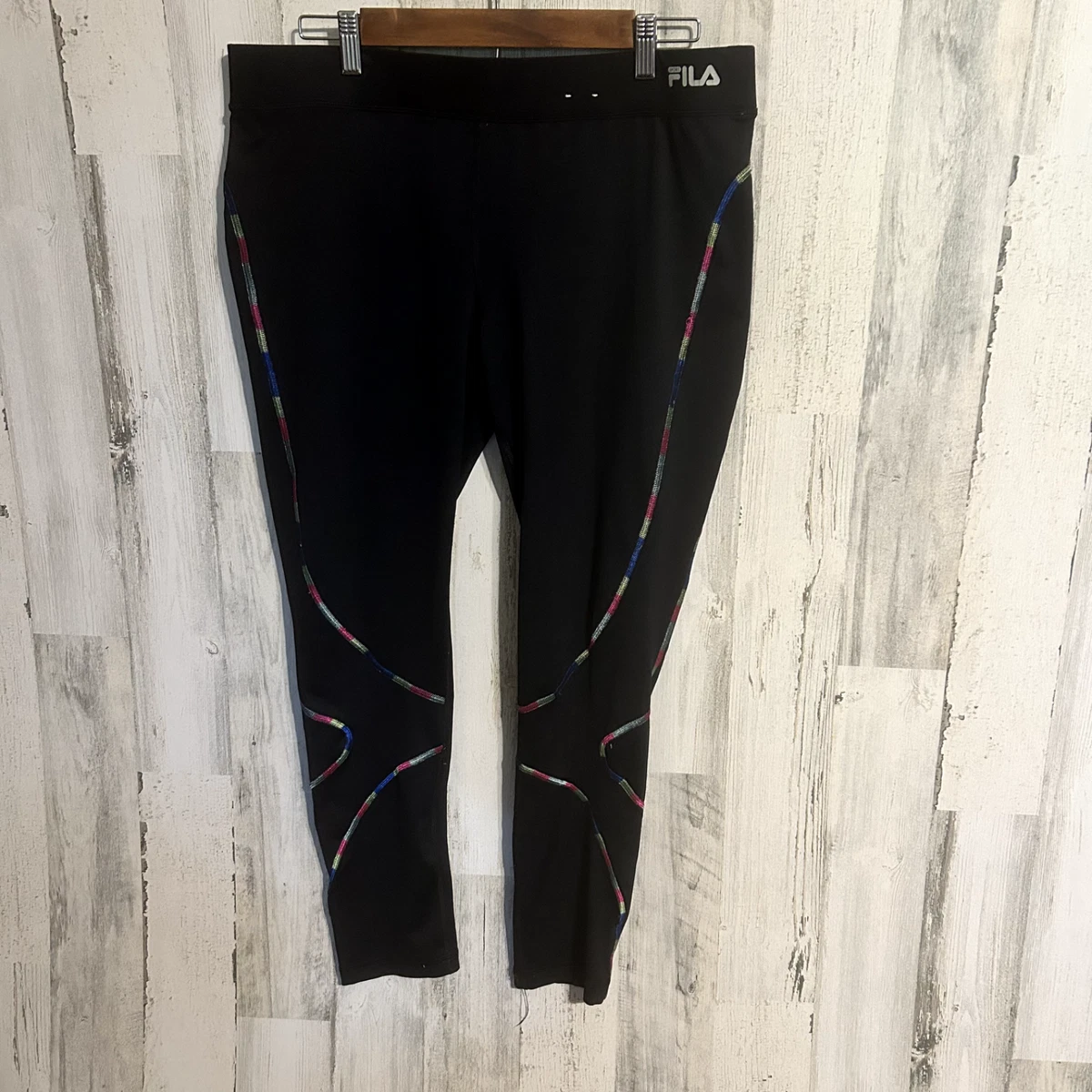 Fila Sport Womens Size Extra Large XL Black Colorful Running Leggings