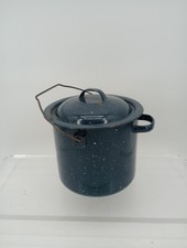 Vintage Small Blue Speckled Enamelware Stockpot & Lid 7.5