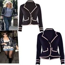 Ladies Women Military Blazer Nautical Long Sleeve Button Slim Coat Top Jacket