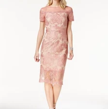 $129 Jax Black Label Women's Pink Embroidered Illusion Fit & Flare Dress Size 4