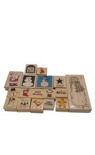 Lot of 17 Christmas Winter Related Rubber Stamps Wood Mounted