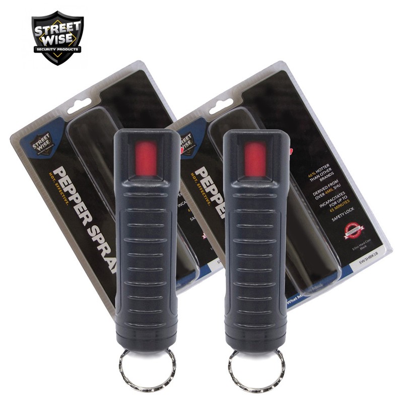 2 Pack Streetwise 18 PEPPER SPRAY 1/2 oz Molded Keychain w/ Clip UV Dye - Black