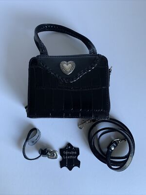 Brighton Croc Embossed Leather Woven Mini Box Bag Black Chic