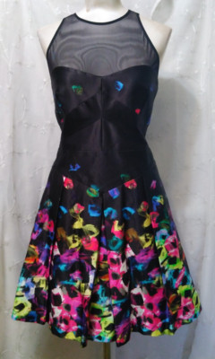 New MILLY Size 10 Party Cocktail Dress $445 Mesh Yoke Italian Fabric Black Multi