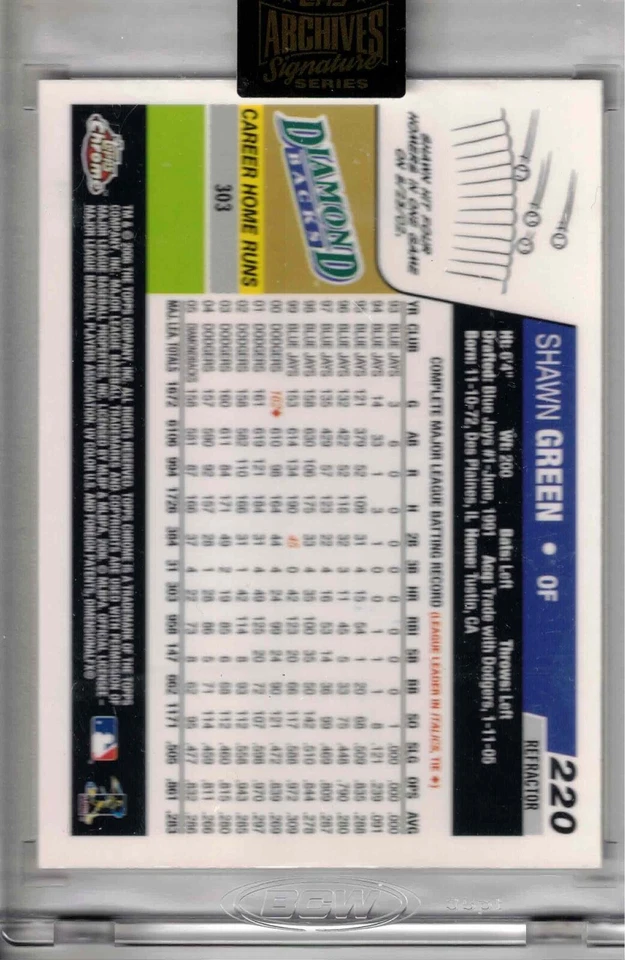 2022 TOPPS Archives Signature Series Shawn Green Chrome Refractor auto 1/1 card - Image 2 of 2