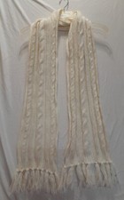 Women s Cream Colored Cable Knit Winter Neck Scarf With Fringe 72" X 1 0"