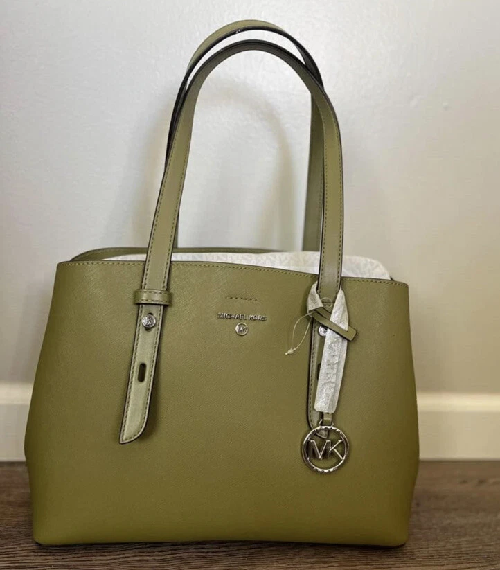 MICHAEL KORS MEL MEDIUM GREEN OREGANO SAFFIANO LEATHER TOTE SHOULDER BAG NWT