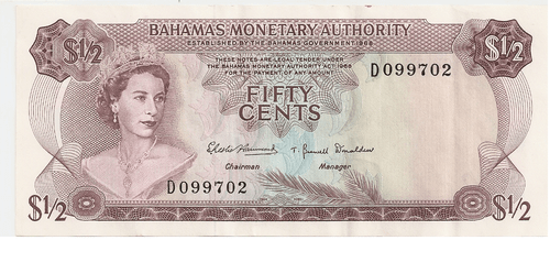 1968 Bahamas Monetary Authority 3 aufeinanderfolgende Banknoten mit niedriger Seriennummer - Bild 3 von 8