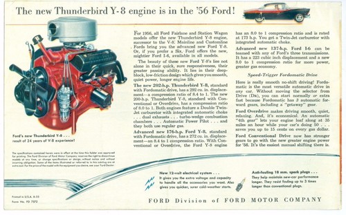 Colorful 1956 Ford Automobiles Brochure, Foldout 21 x 13 - Picture 4 of 7