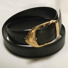 Auth Louis Vuitton Belts Black Gold Buckle inc Spare Belt 2 Sizes Used Japan