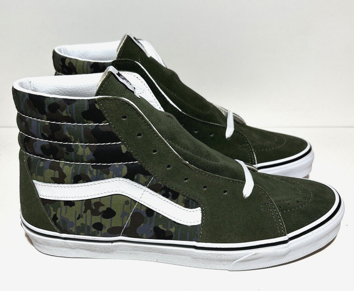 VANS Sk8 Hi Rain Camo Mens Size Green White Skateboarding