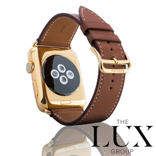 24k Gold Plated Series 9 Hermes Apple Watch Single Tour Fauve Barenia 45mm Custo - Picture 1 of 7