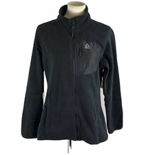 NWT Reebok Womans Fleece Jacket Size L Black Chest Zip Pocket Retails 130