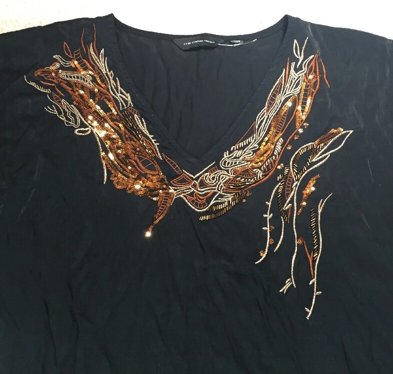 CV на CYNTHIA VINCENT SZ XXS платье Shift выше колена черный короткий рукав бисером - Изображение 3 из 4