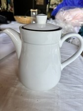 Cafetera vintage Royal Prestige de gres moteado blanco borde verde en tapa