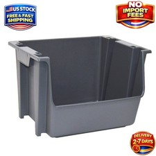 Large Nesting Stack Storage Bin, All, Plastic, Gray