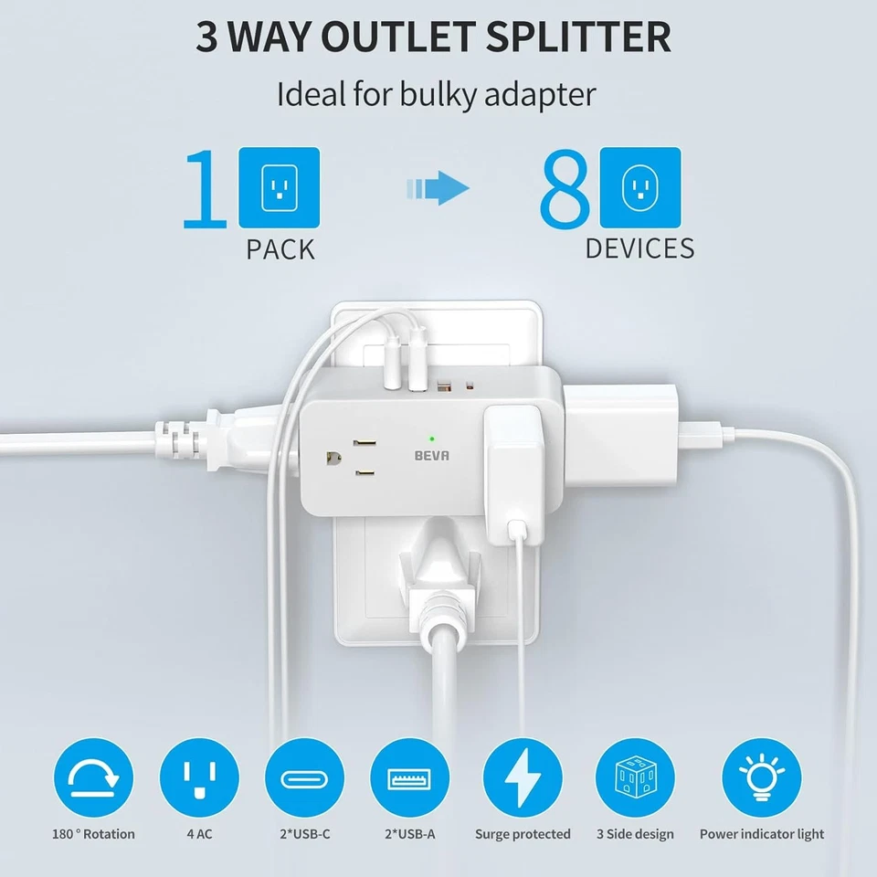 Multi Wall Outlet Extender with Rotating Plug Adapter, Rotating Outlet Adapter - Image 4 of 4
