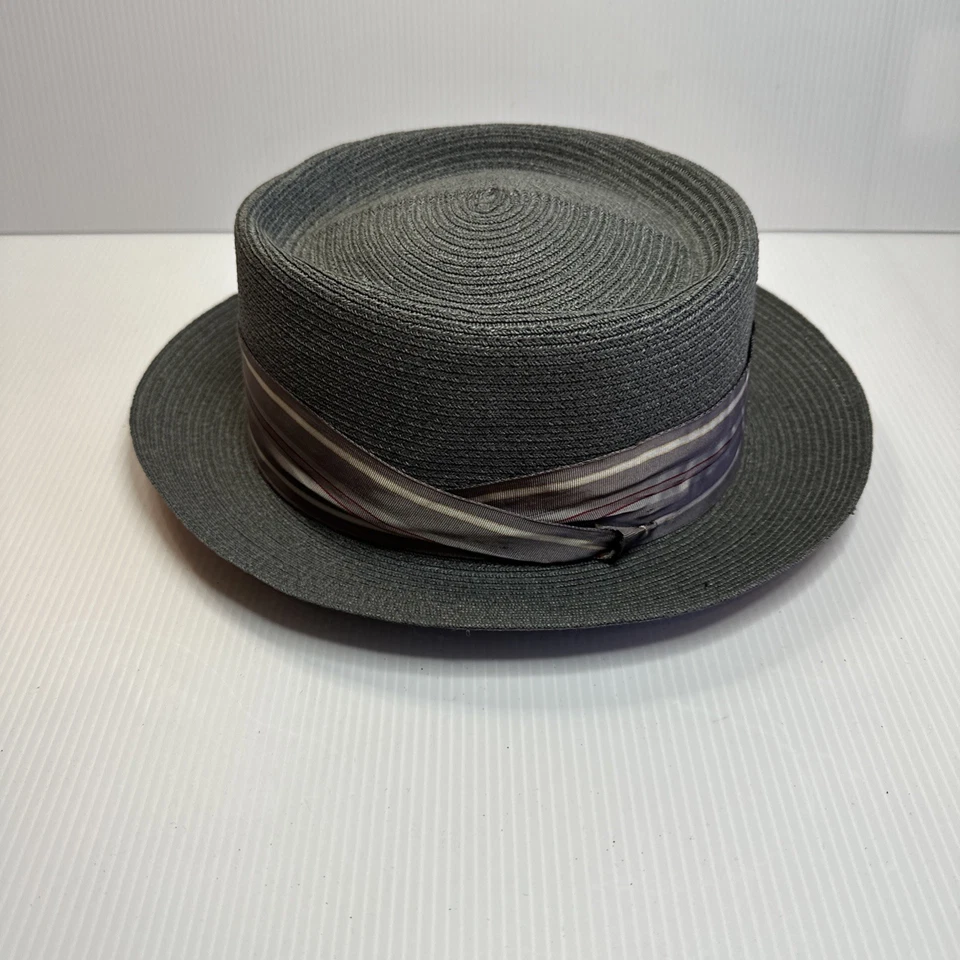 De Colección Barlesoni Gris Paja Tarta de Cerdo Sombrero Milán Tejido Hecho en EE. UU. 7 1/2 Foto 2 de 4