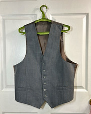 Men s Gray Pinstripe Suit Vest Brown Satin Back Adjustable Unbranded