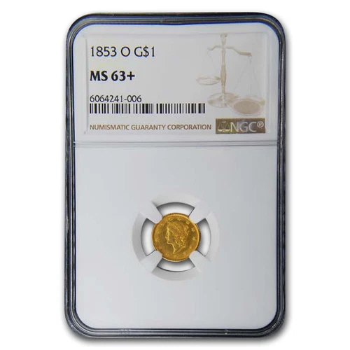 1853-O $1 Liberty Head Gold MS-63+ NGC