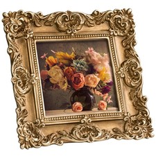 4x4 Vintage Picture Frame with Real Glass Cover, Ornate Antique Photo Frame