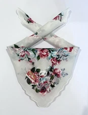 HANDKERCHIEF JAPAN VINTAGE WOMEN'S ART PINK White FLORAL COTTON POCKET SQUARE18”