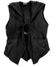 Goa Psytrance Weste, Pixi Weste, Boho Weste mit Kapuze und Spitze - schwarz