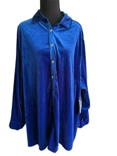 NWT Catherine’s Royal Blue Velvet Button Down Top Sz 3X Petite Holiday Party