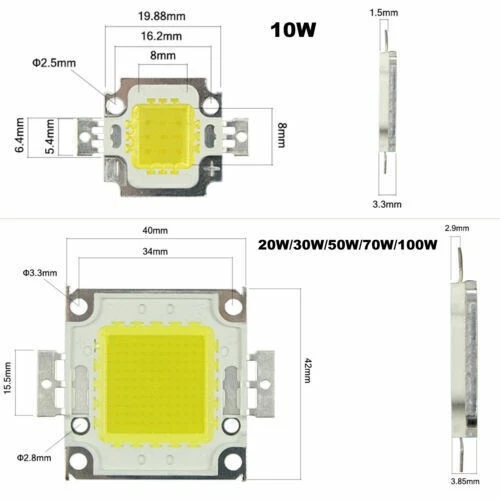 LED Chip Light SMD Bulb COB 100W 50W 70W 30W 20W 10W Floodlight Lam - Image 2 of 4