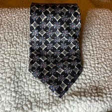 Countess Mara 100% Silk Tie, Made in USA Navy Cream Floral Medallion Pattern 4”