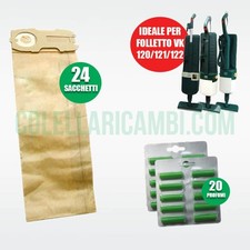 Kit Ricambi Folletto Compatibili VK120 VK121 VK122 24 Sacchetti 20 Profumi