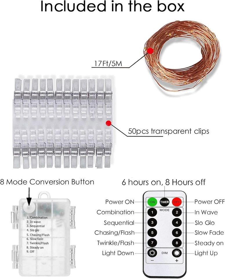 LECLSTAR 50 LED Photo Clips String Lights, 17Ft with Remote - 8 Modes Fairy Ligh - Image 3 of 4