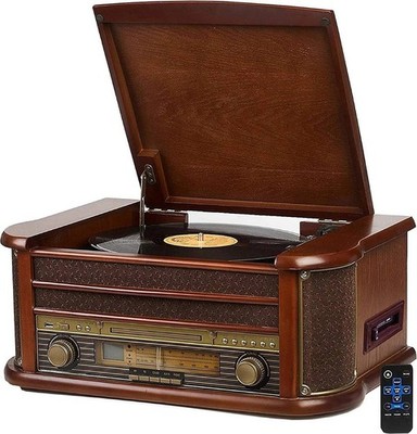 Retro Plattenspieler mit Lautsprecher CD USB Radio AUX Holz Nostalgie
