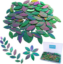 120PCS Iridescent Green Leaf Mosaic Tiles Precut Stained Glass Petals in 2 Siz