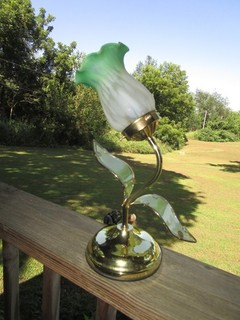 Vintage Pretty Lotus Tulip Brass & Glass Touch Lamp