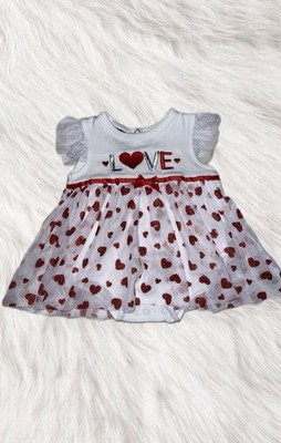 White Red Heart Tutu Dress Baby Toddler Short Sleeve LOVE Tulle Bow Ruffle Party