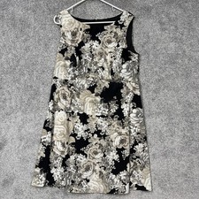 Connected Cocktail Dress 14W Plus Black Tan Party Fit Flare Dark Romance Floral