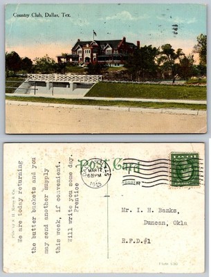 1915 Dallas TX Country Club Postcard S. H. Kress & Co. Posted Texas Oklahoma