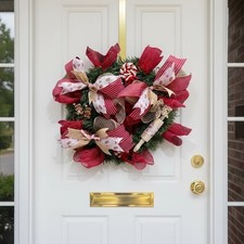 Festive Red and White Christmas Gingerbread Wreath, 18 in Base