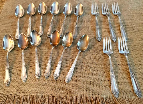 415g GORHAM CINDERELLA STERLING SILVER 5-SALAD FORKS & 12-TEASPOONS NO MONOGRAMS